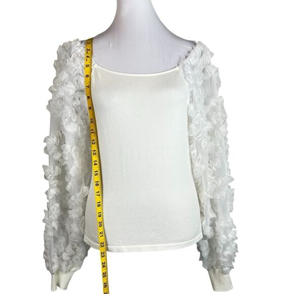 🆕 Marc NY Top Womens Size M White Knit w Tulle Pouf Ruffle Sleeves Romantic NWT - Picture 10 of 11